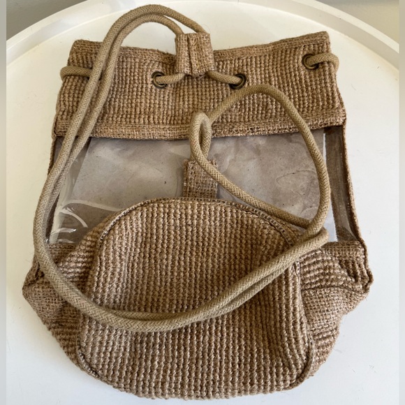 Mary Kay Jute Woven Vintage Backpack Bucket Clear Boho Bag - Picture 1 of 10